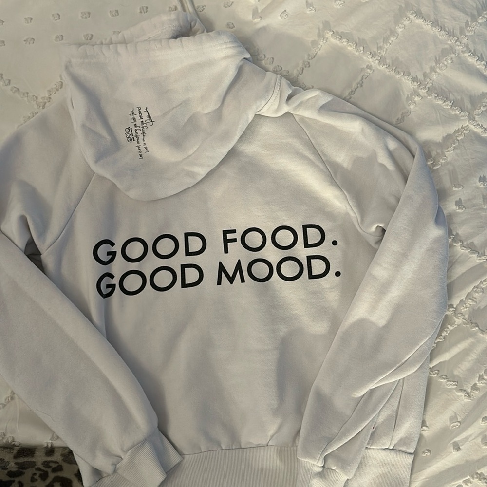 Peace love world white zip up hoodie sweatshirt good food good mood medium